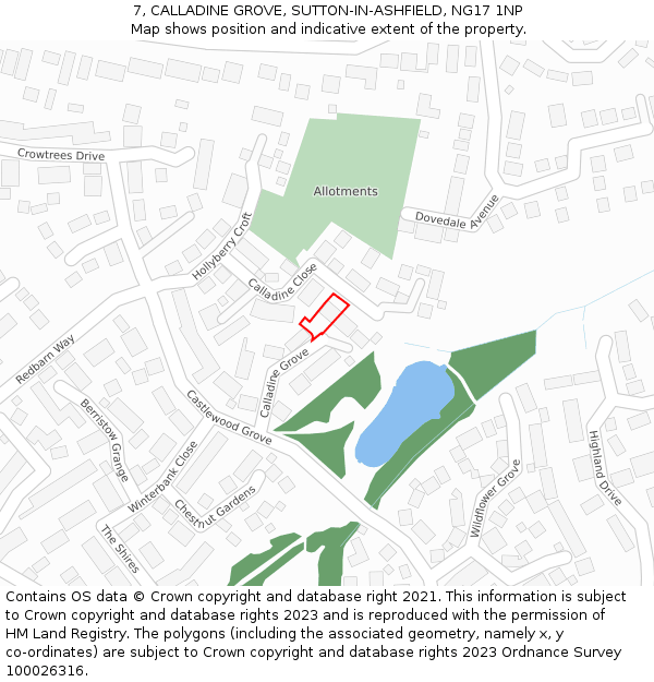 7, CALLADINE GROVE, SUTTON-IN-ASHFIELD, NG17 1NP: Location map and indicative extent of plot