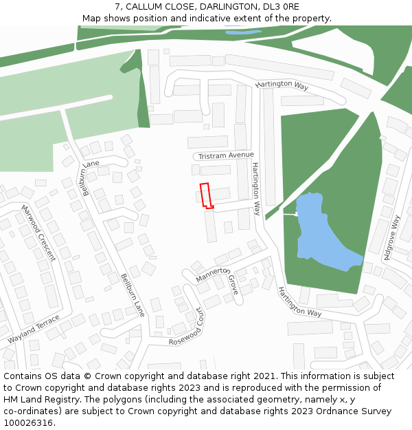 7, CALLUM CLOSE, DARLINGTON, DL3 0RE: Location map and indicative extent of plot