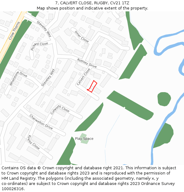 7, CALVERT CLOSE, RUGBY, CV21 1TZ: Location map and indicative extent of plot