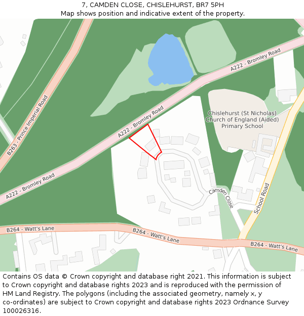7, CAMDEN CLOSE, CHISLEHURST, BR7 5PH: Location map and indicative extent of plot