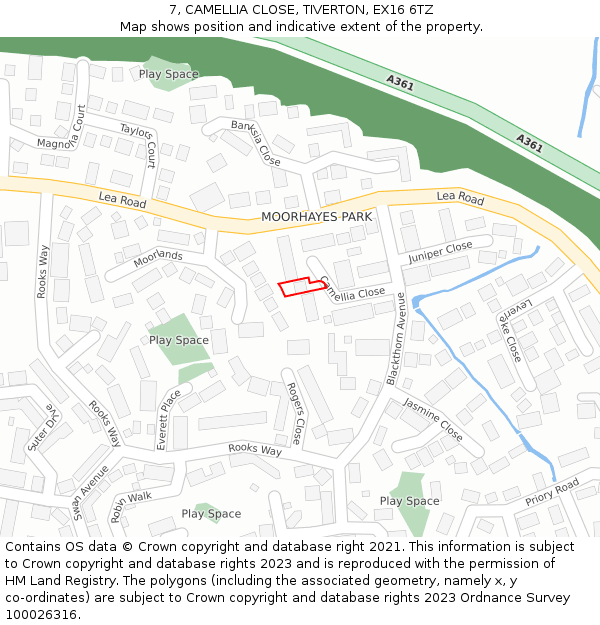 7, CAMELLIA CLOSE, TIVERTON, EX16 6TZ: Location map and indicative extent of plot