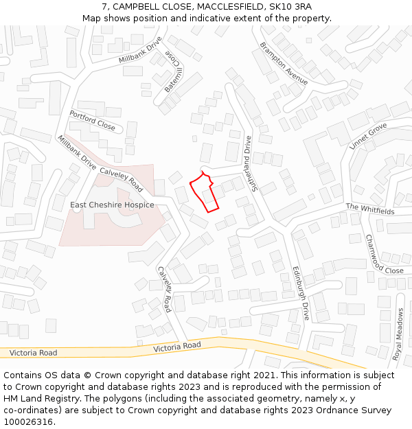 7, CAMPBELL CLOSE, MACCLESFIELD, SK10 3RA: Location map and indicative extent of plot