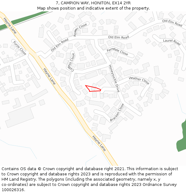 7, CAMPION WAY, HONITON, EX14 2YR: Location map and indicative extent of plot