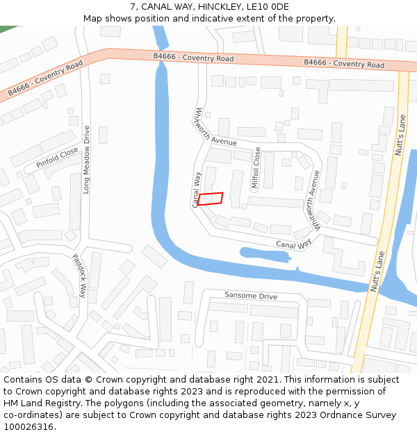 7, CANAL WAY, HINCKLEY, LE10 0DE: Location map and indicative extent of plot
