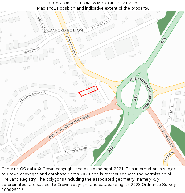 7, CANFORD BOTTOM, WIMBORNE, BH21 2HA: Location map and indicative extent of plot