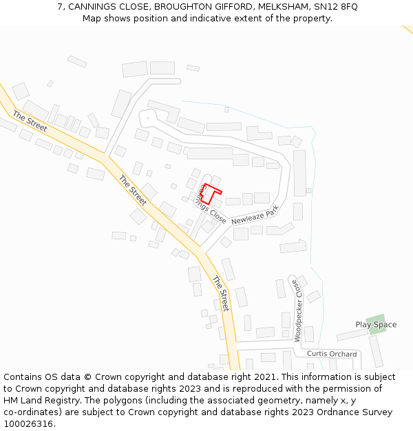 7, CANNINGS CLOSE, BROUGHTON GIFFORD, MELKSHAM, SN12 8FQ: Location map and indicative extent of plot