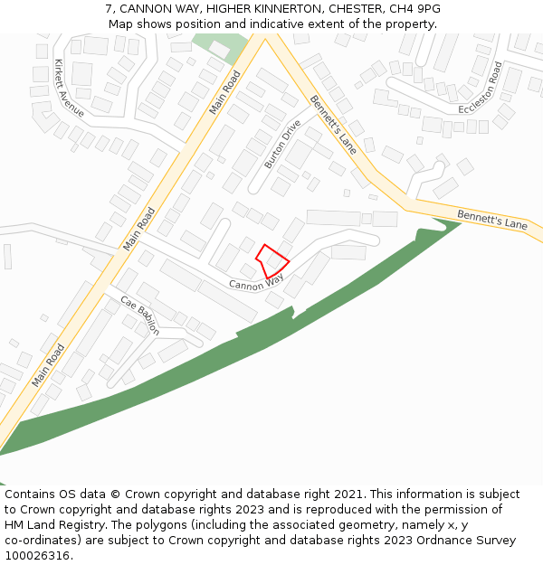 7, CANNON WAY, HIGHER KINNERTON, CHESTER, CH4 9PG: Location map and indicative extent of plot