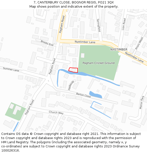 7, CANTERBURY CLOSE, BOGNOR REGIS, PO21 3QX: Location map and indicative extent of plot