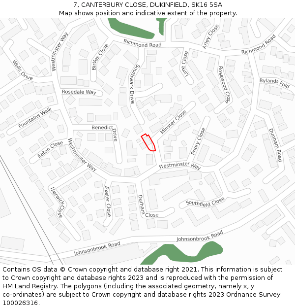 7, CANTERBURY CLOSE, DUKINFIELD, SK16 5SA: Location map and indicative extent of plot