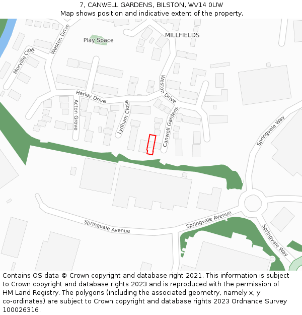 7, CANWELL GARDENS, BILSTON, WV14 0UW: Location map and indicative extent of plot