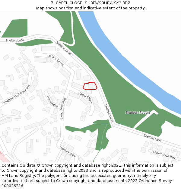 7, CAPEL CLOSE, SHREWSBURY, SY3 8BZ: Location map and indicative extent of plot