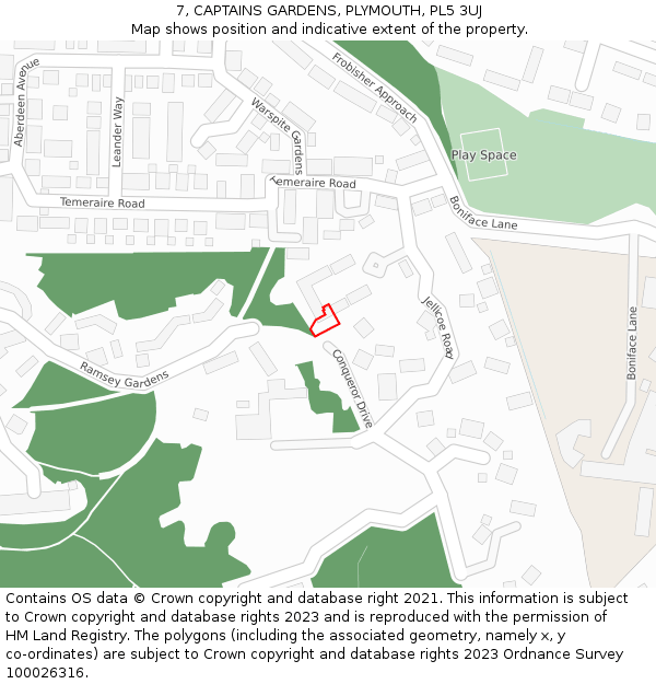 7, CAPTAINS GARDENS, PLYMOUTH, PL5 3UJ: Location map and indicative extent of plot