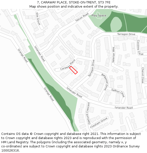 7, CARAWAY PLACE, STOKE-ON-TRENT, ST3 7FE: Location map and indicative extent of plot