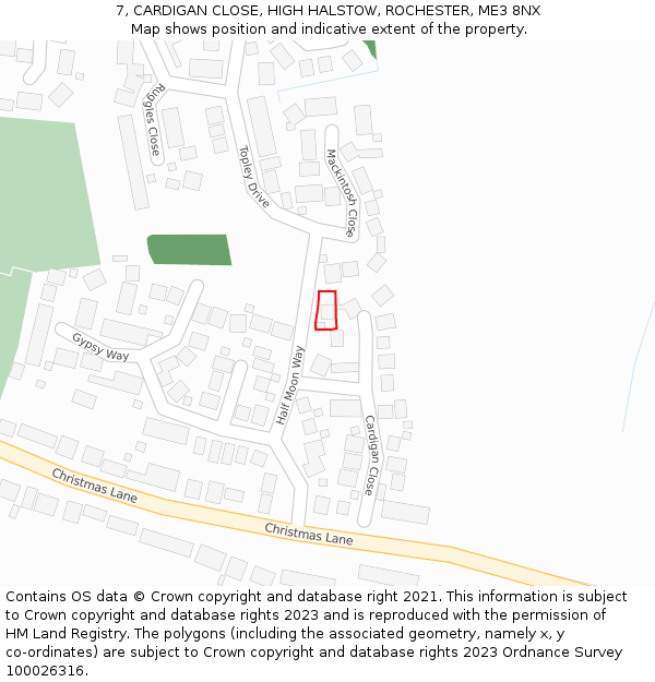 7, CARDIGAN CLOSE, HIGH HALSTOW, ROCHESTER, ME3 8NX: Location map and indicative extent of plot