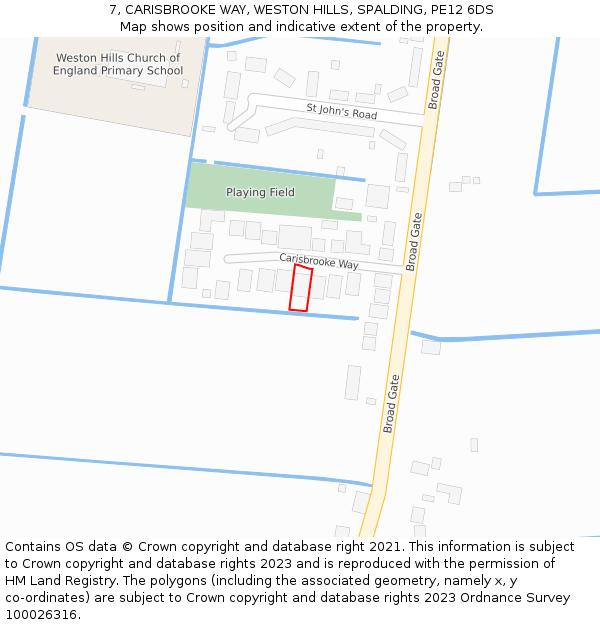 7, CARISBROOKE WAY, WESTON HILLS, SPALDING, PE12 6DS: Location map and indicative extent of plot