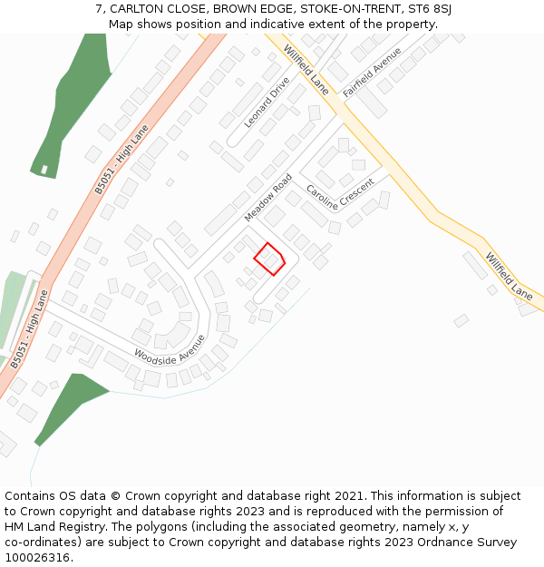 7, CARLTON CLOSE, BROWN EDGE, STOKE-ON-TRENT, ST6 8SJ: Location map and indicative extent of plot