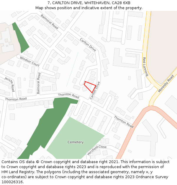 7, CARLTON DRIVE, WHITEHAVEN, CA28 6XB: Location map and indicative extent of plot