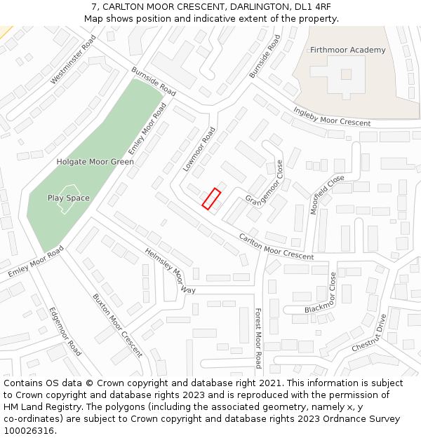 7, CARLTON MOOR CRESCENT, DARLINGTON, DL1 4RF: Location map and indicative extent of plot