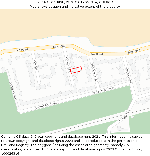 7, CARLTON RISE, WESTGATE-ON-SEA, CT8 8QD: Location map and indicative extent of plot