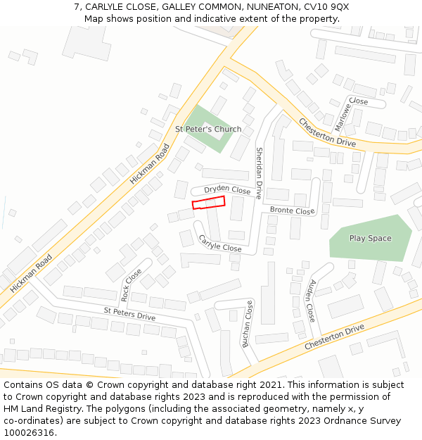 7, CARLYLE CLOSE, GALLEY COMMON, NUNEATON, CV10 9QX: Location map and indicative extent of plot