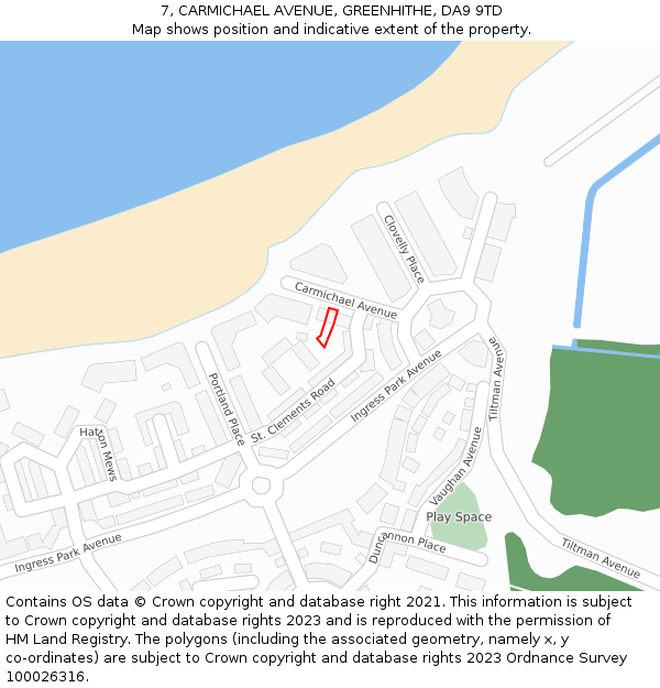 7, CARMICHAEL AVENUE, GREENHITHE, DA9 9TD: Location map and indicative extent of plot