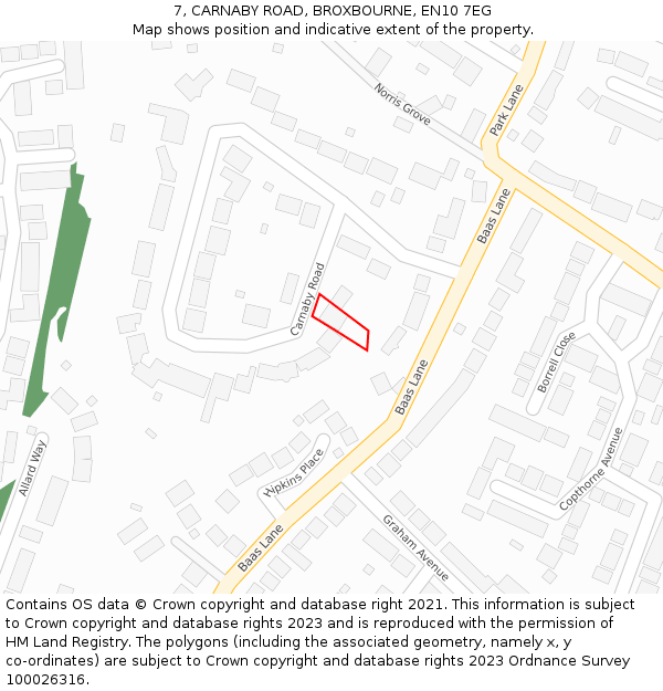 7, CARNABY ROAD, BROXBOURNE, EN10 7EG: Location map and indicative extent of plot