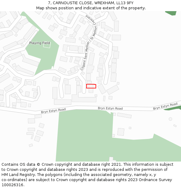 7, CARNOUSTIE CLOSE, WREXHAM, LL13 9FY: Location map and indicative extent of plot