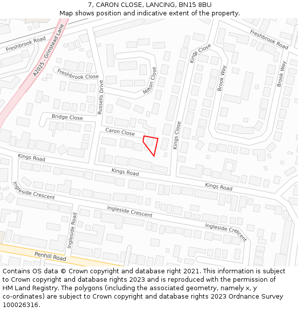 7, CARON CLOSE, LANCING, BN15 8BU: Location map and indicative extent of plot