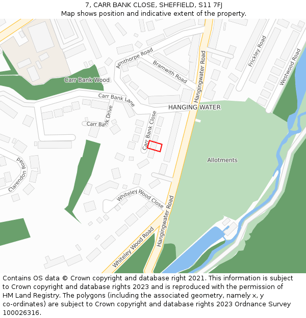7, CARR BANK CLOSE, SHEFFIELD, S11 7FJ: Location map and indicative extent of plot