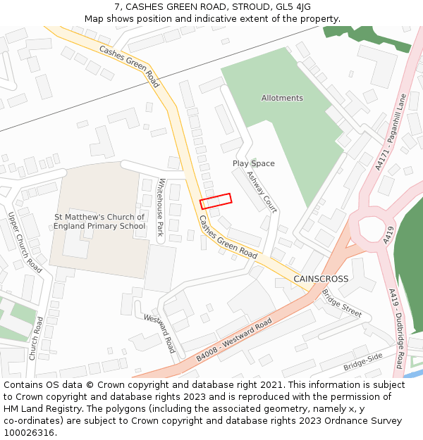 7, CASHES GREEN ROAD, STROUD, GL5 4JG: Location map and indicative extent of plot