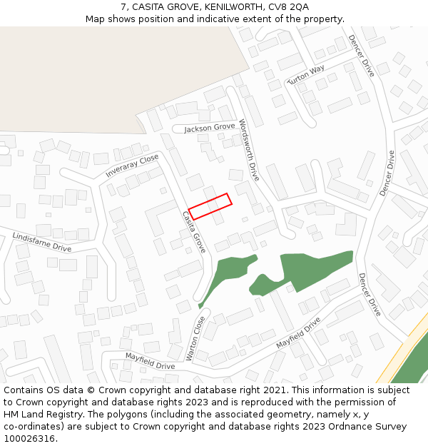 7, CASITA GROVE, KENILWORTH, CV8 2QA: Location map and indicative extent of plot