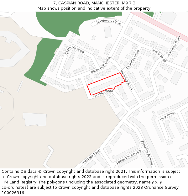 7, CASPIAN ROAD, MANCHESTER, M9 7JB: Location map and indicative extent of plot