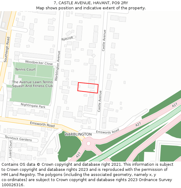 7, CASTLE AVENUE, HAVANT, PO9 2RY: Location map and indicative extent of plot