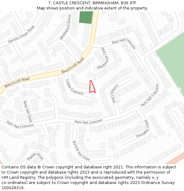 7, CASTLE CRESCENT, BIRMINGHAM, B36 9TF: Location map and indicative extent of plot
