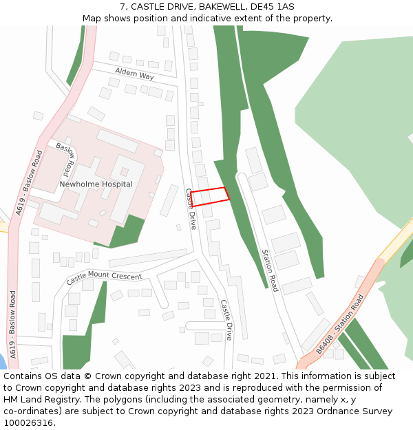 7, CASTLE DRIVE, BAKEWELL, DE45 1AS: Location map and indicative extent of plot