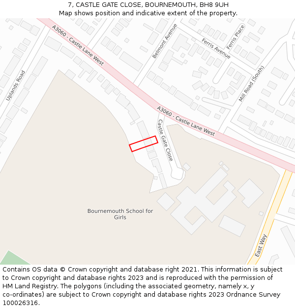 7, CASTLE GATE CLOSE, BOURNEMOUTH, BH8 9UH: Location map and indicative extent of plot