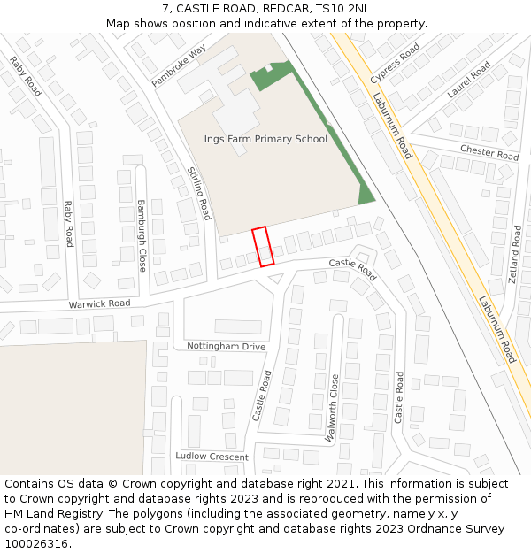 7, CASTLE ROAD, REDCAR, TS10 2NL: Location map and indicative extent of plot