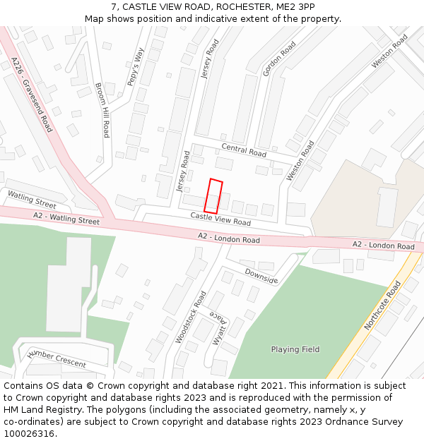 7, CASTLE VIEW ROAD, ROCHESTER, ME2 3PP: Location map and indicative extent of plot