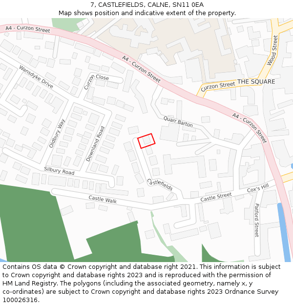 7, CASTLEFIELDS, CALNE, SN11 0EA: Location map and indicative extent of plot