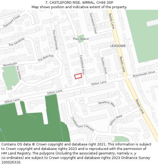 7, CASTLEFORD RISE, WIRRAL, CH46 3SP: Location map and indicative extent of plot