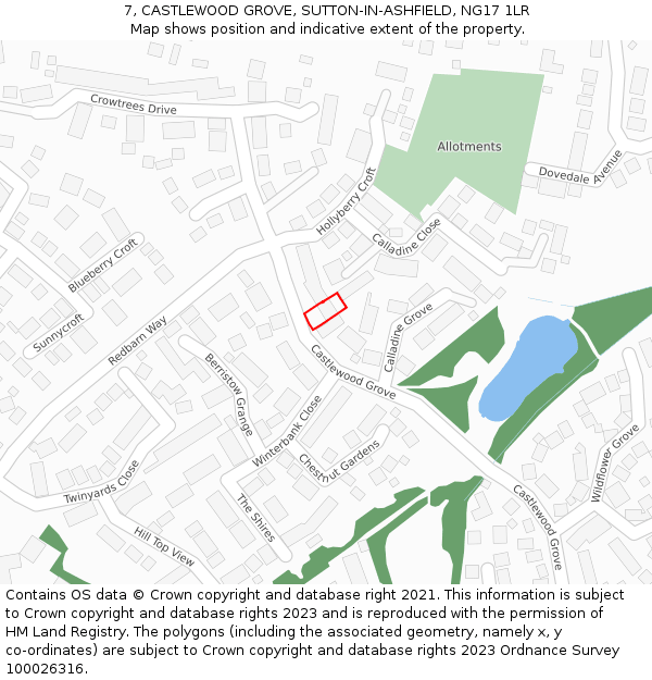 7, CASTLEWOOD GROVE, SUTTON-IN-ASHFIELD, NG17 1LR: Location map and indicative extent of plot