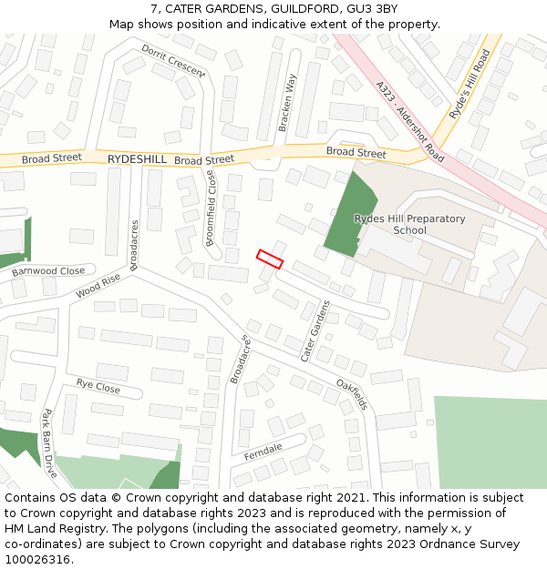 7, CATER GARDENS, GUILDFORD, GU3 3BY: Location map and indicative extent of plot