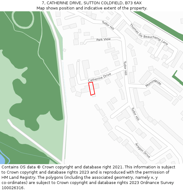 7, CATHERINE DRIVE, SUTTON COLDFIELD, B73 6AX: Location map and indicative extent of plot