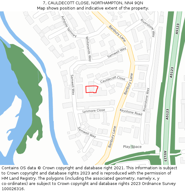 7, CAULDECOTT CLOSE, NORTHAMPTON, NN4 9QN: Location map and indicative extent of plot