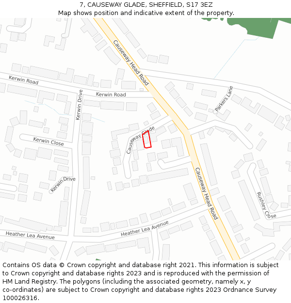 7, CAUSEWAY GLADE, SHEFFIELD, S17 3EZ: Location map and indicative extent of plot