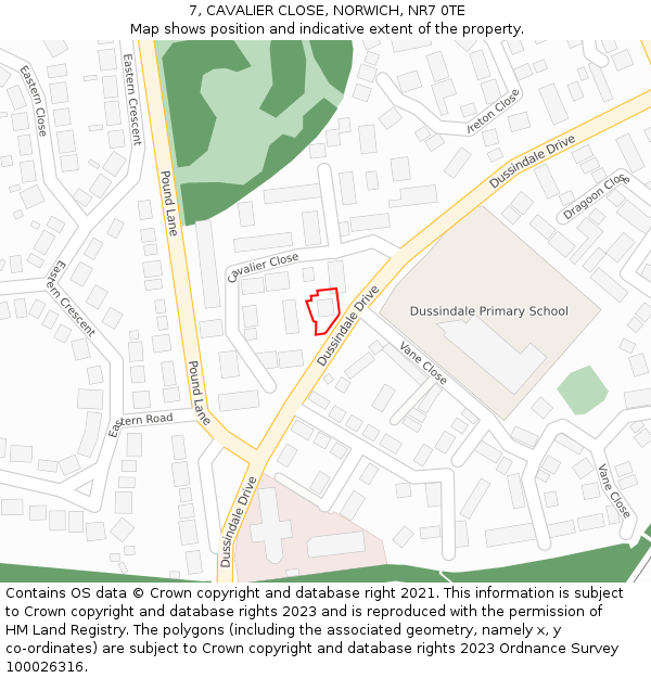 7, CAVALIER CLOSE, NORWICH, NR7 0TE: Location map and indicative extent of plot