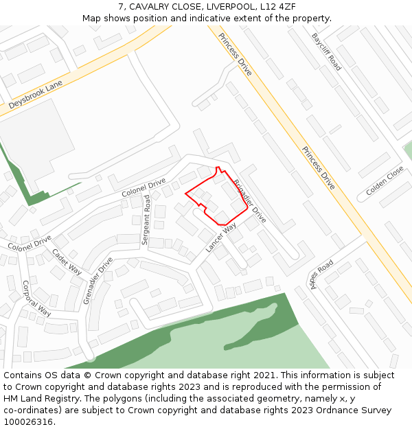7, CAVALRY CLOSE, LIVERPOOL, L12 4ZF: Location map and indicative extent of plot