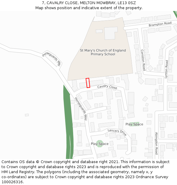 7, CAVALRY CLOSE, MELTON MOWBRAY, LE13 0SZ: Location map and indicative extent of plot