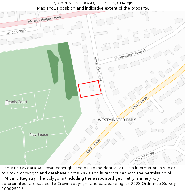 7, CAVENDISH ROAD, CHESTER, CH4 8JN: Location map and indicative extent of plot