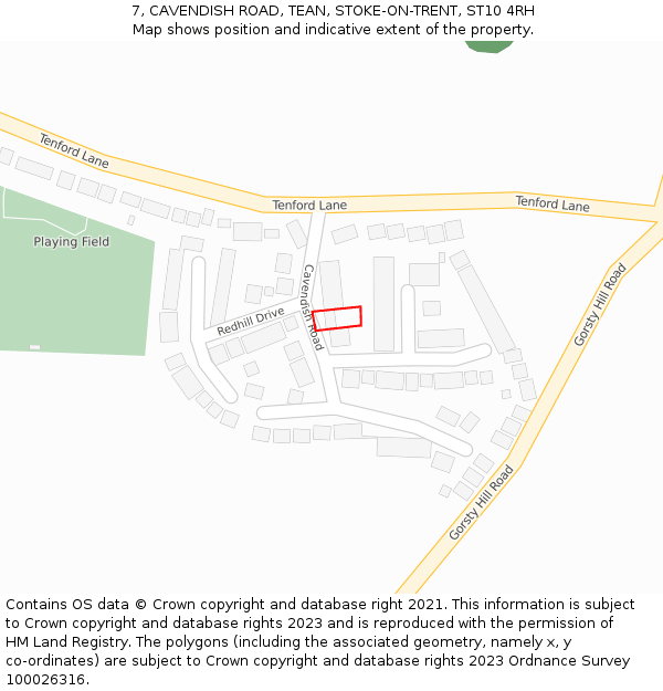 7, CAVENDISH ROAD, TEAN, STOKE-ON-TRENT, ST10 4RH: Location map and indicative extent of plot